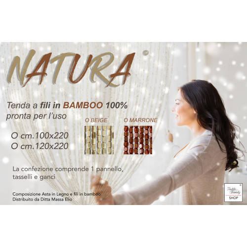 Cortina de cuentas de madera marrón natural hecha a mano - Hilos de bambú 100% naturales - Varilla negra - Uso en interiores - D