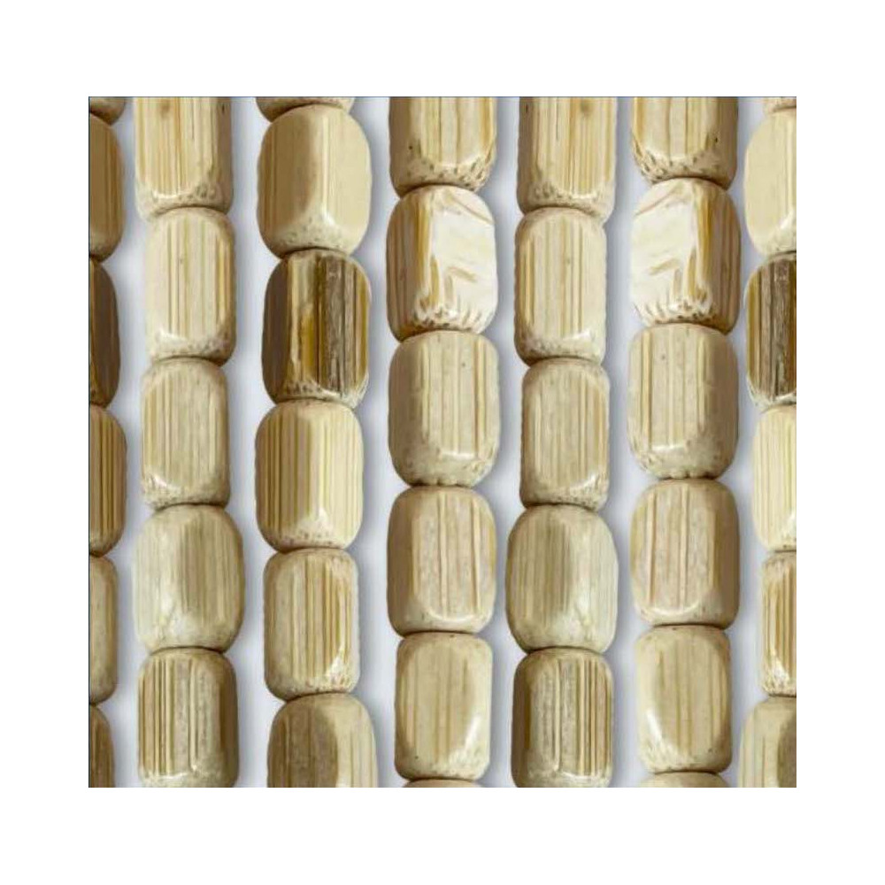 Handmade Nature Beige Wood Beads Curtain - 100% Natural Bamboo Threads - Black Rod - Indoor Use - Door and Room Divider Decorati