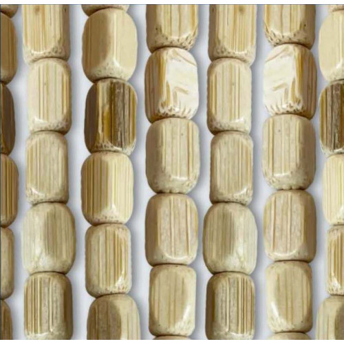 Rideau de perles en bois beige Nature fait à la main - Fils de bambou 100 % naturels - Tige noire - Utilisation intérieure - Déc