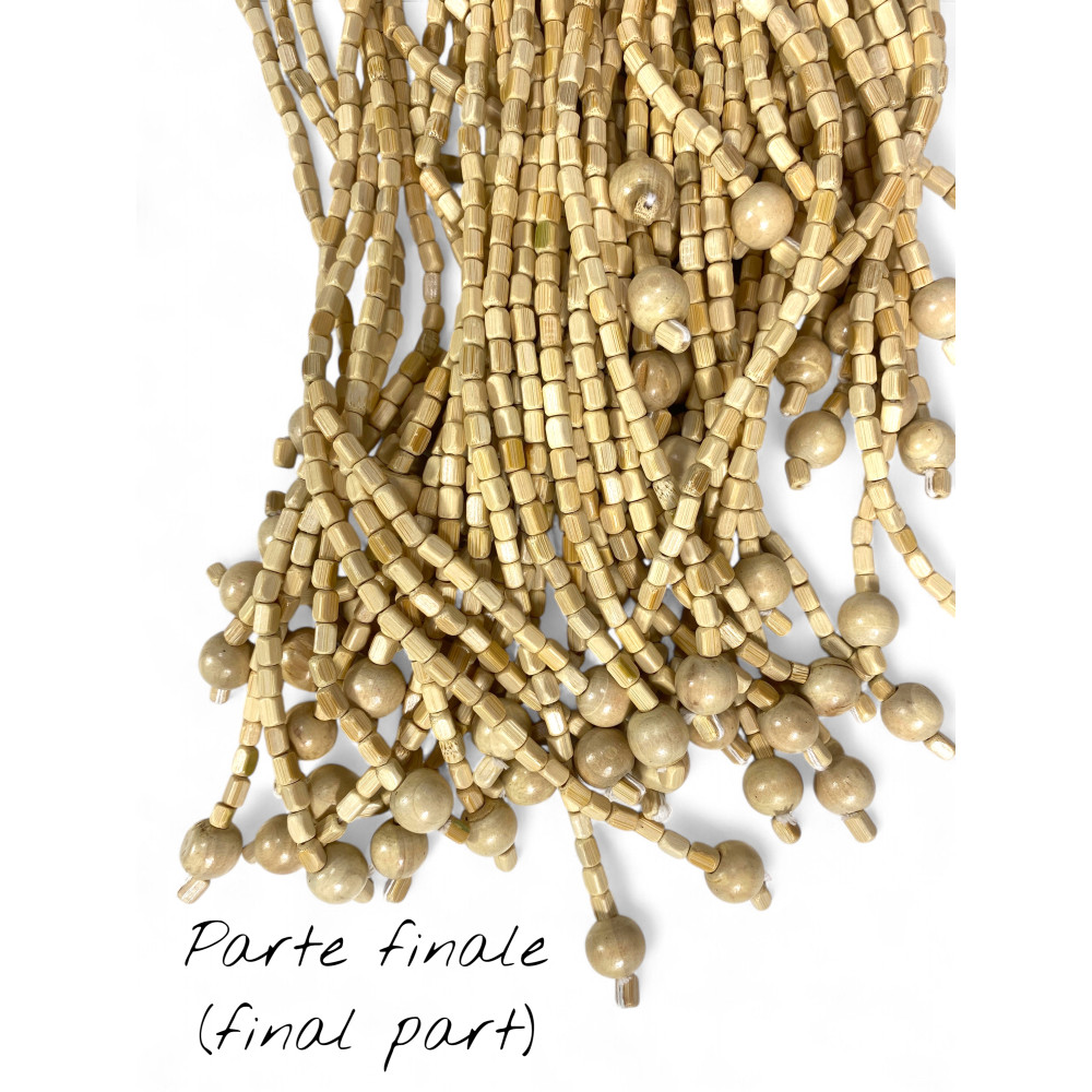 Handmade Nature Beige Wood Beads Curtain - 100% Natural Bamboo Threads - Black Rod - Indoor Use - Door and Room Divider Decorati