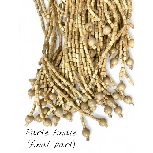 Rideau de perles en bois beige Nature fait à la main - Fils de bambou 100 % naturels - Tige noire - Utilisation intérieure - Déc