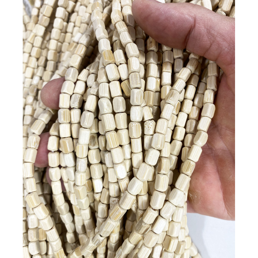 Handgemachte Natur Beige Holz Perlen Vorhang - 100% natürliche Bambusfäden - schwarzer Stab - Innengebrauch - Tür und Raumteiler