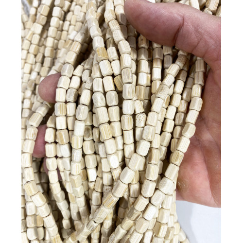 Cortina de cuentas de madera beige natural hecha a mano - Hilos de bambú 100% naturales - Varilla negra - Uso en interiores - De