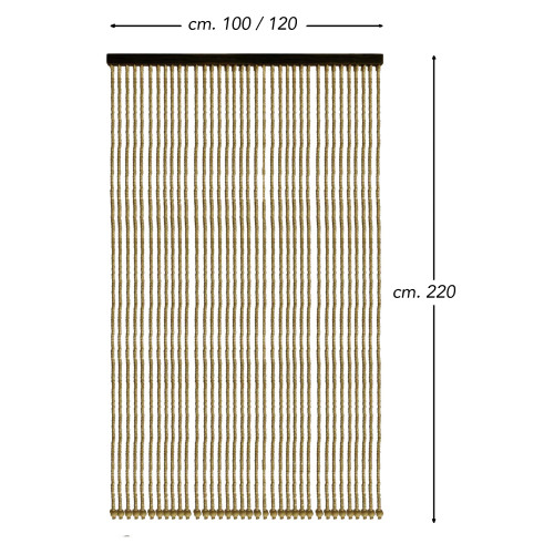 Cortina de cuentas de madera beige natural hecha a mano - Hilos de bambú 100% naturales - Varilla negra - Uso en interiores - De