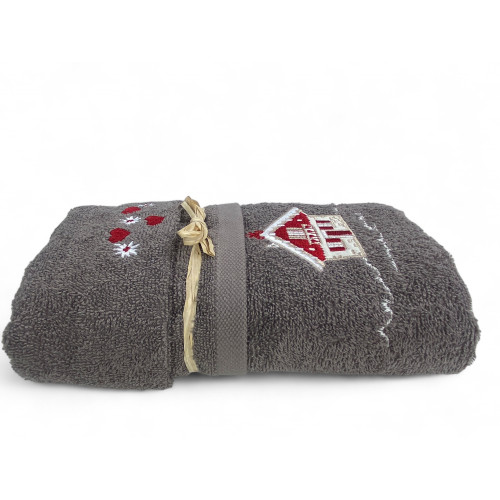 Tyrolean Towel Set Grey House - Tyrol - 100% Cotton Terry - Mountain Chalet Embroidery Made in Italy