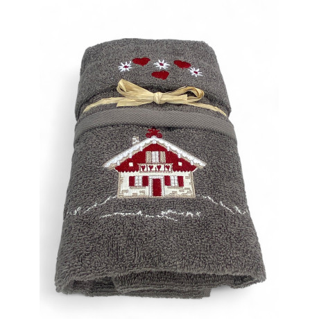 Set asciugamani Tirolese Tirolo grigio con ricamo casetta alpina in spugna 100% cotone