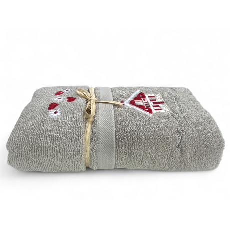 Taupe Tyrolean towel set with Tyrolean house embroidery on terry cloth 100% cotton