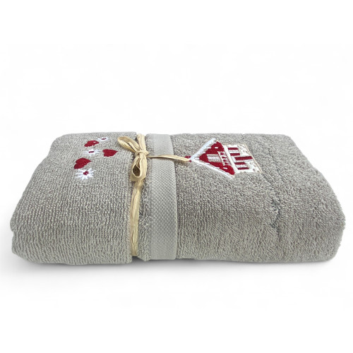 Tiroler Handtuchset Taupe Haus - Tirolo - 100% Baumwollfrottee - Mountain Chalet Stickerei Made in Italy