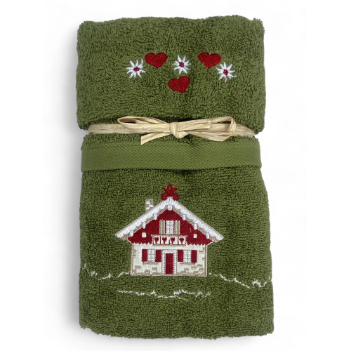 Tiroler Handtuchset Green House - Tirol - 100% Baumwollfrottee - Mountain Chalet Stickerei Made in Italy