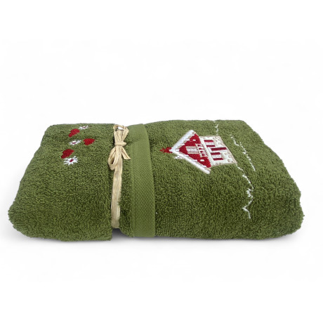 Set asciugamani Tirolese verde con ricamo casetta chalet su spugna 100% cotone