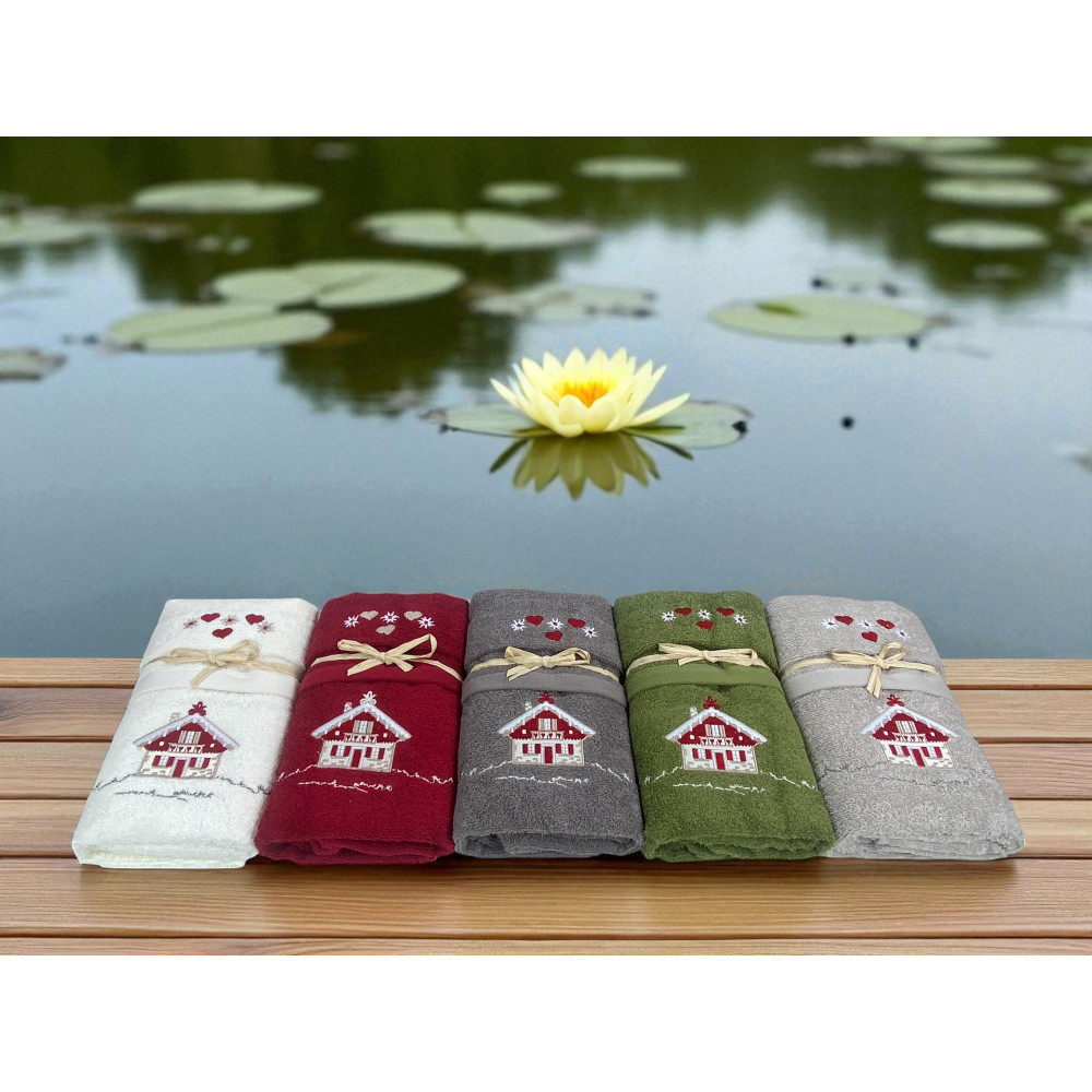 Tyrolean Towel Set Green House - Tyrol - 100% Cotton Terry - Mountain Chalet Embroidery Made in Italy