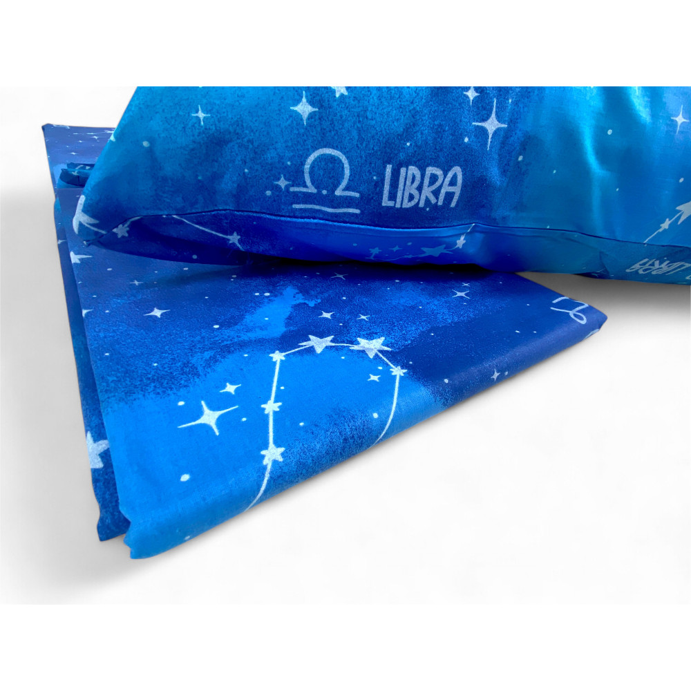 Blue Sheets Set – Mystical Zodiac Signs – 100% Cotton Made in Italy – Artisan Quality