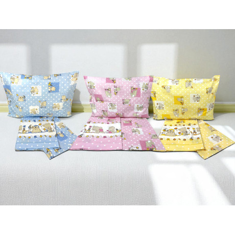 Pedro blaues Kinderbettlaken-Set mit Teddybär-Verzierung aus 100% Baumwolle, Made in Italy