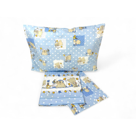 Ensemble de draps de lit Pedro bleu avec décoration d’ours en peluche en 100 % coton, Made in Italy