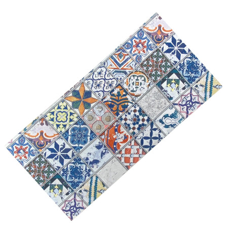 Vintage Majolica Runner Teppich mit rutschfester Rückseite aus schwarzem PVC