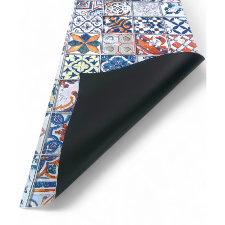 Tapis de chemin en majolique vintage avec dos antidérapant en PVC noir