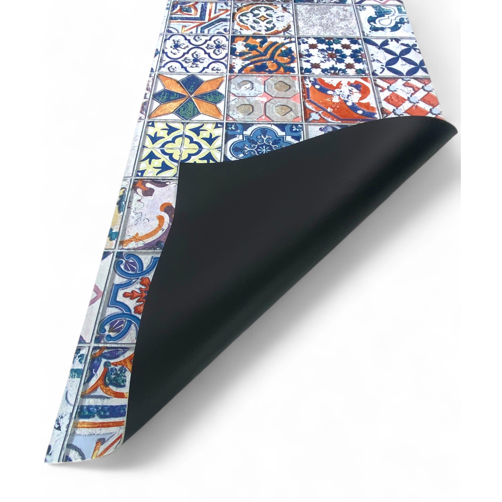 Alfombra de corredor de mayólica antideslizante vintage - Corredor de cocina lavable de PVC - Hecho en Italia, fácil de limpiar