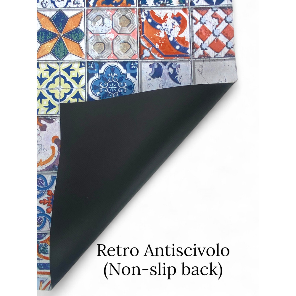 Alfombra de corredor de mayólica antideslizante vintage - Corredor de cocina lavable de PVC - Hecho en Italia, fácil de limpiar