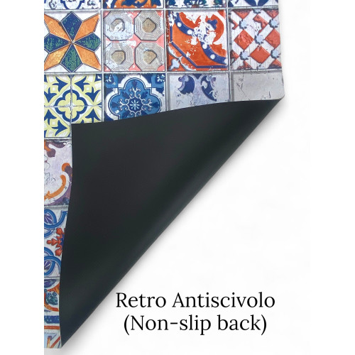 Tappeto Runner Maiolica Vintage Antiscivolo – Passatoia Cucina Colorata PVC Lavabile – Made in Italy, Facile da Pulire