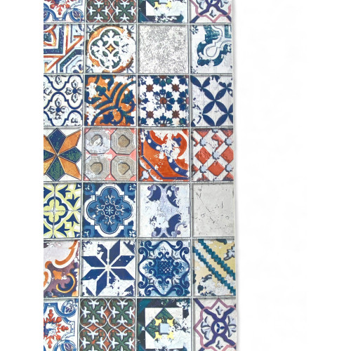 Multicolor vintage tile-effect runner fabric detail