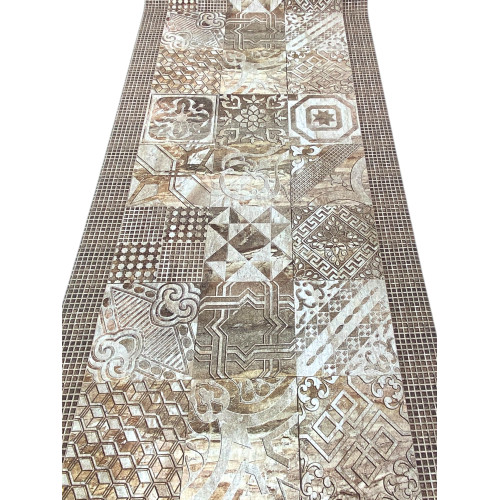 Tapis de chemin en majolique beige antidérapant – Chemin de cuisine neutre en PVC lavable – Fabriqué en Italie, facile à nettoye