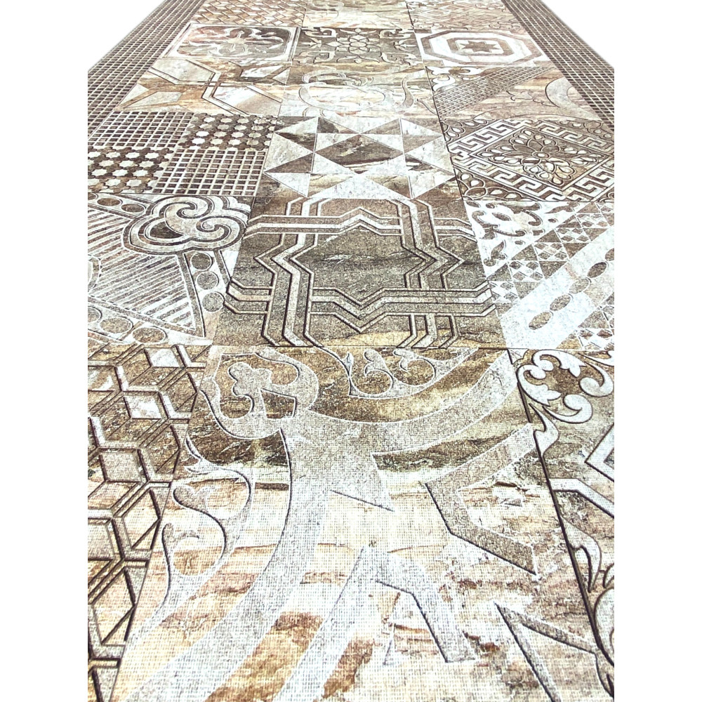 Alfombra de mayólica antideslizante beige - Alfombra de cocina neutra de PVC lavable - Made in Italy, fácil de limpiar