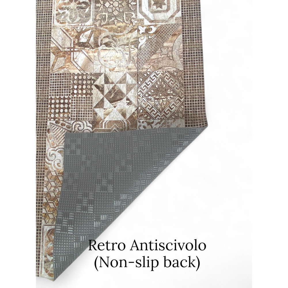 Beige Non-slip Majolica Runner Rug – Washable PVC Neutral Kitchen Runner – Made in Italy, Easy to Clean