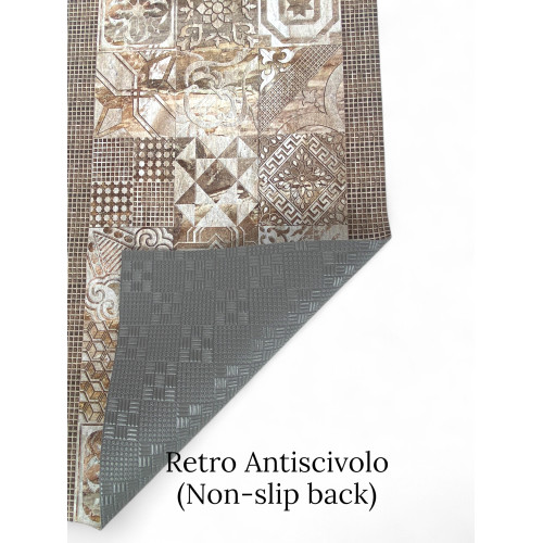 Beige rutschfester Majolika-Läuferteppich – Waschbarer neutraler PVC-Küchenläufer – Made in Italy, leicht zu reinigen