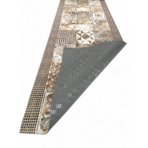 Alfombra de mayólica antideslizante beige - Alfombra de cocina neutra de PVC lavable - Made in Italy, fácil de limpiar