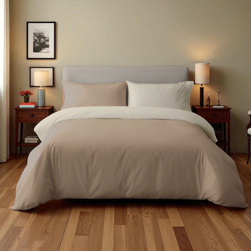 Duotto Duvet Cover 4 Seasons Cream and Hazelnut - Soft and Breathable Microfiber, Oeko-Tex, Easy Care, Made in Italy