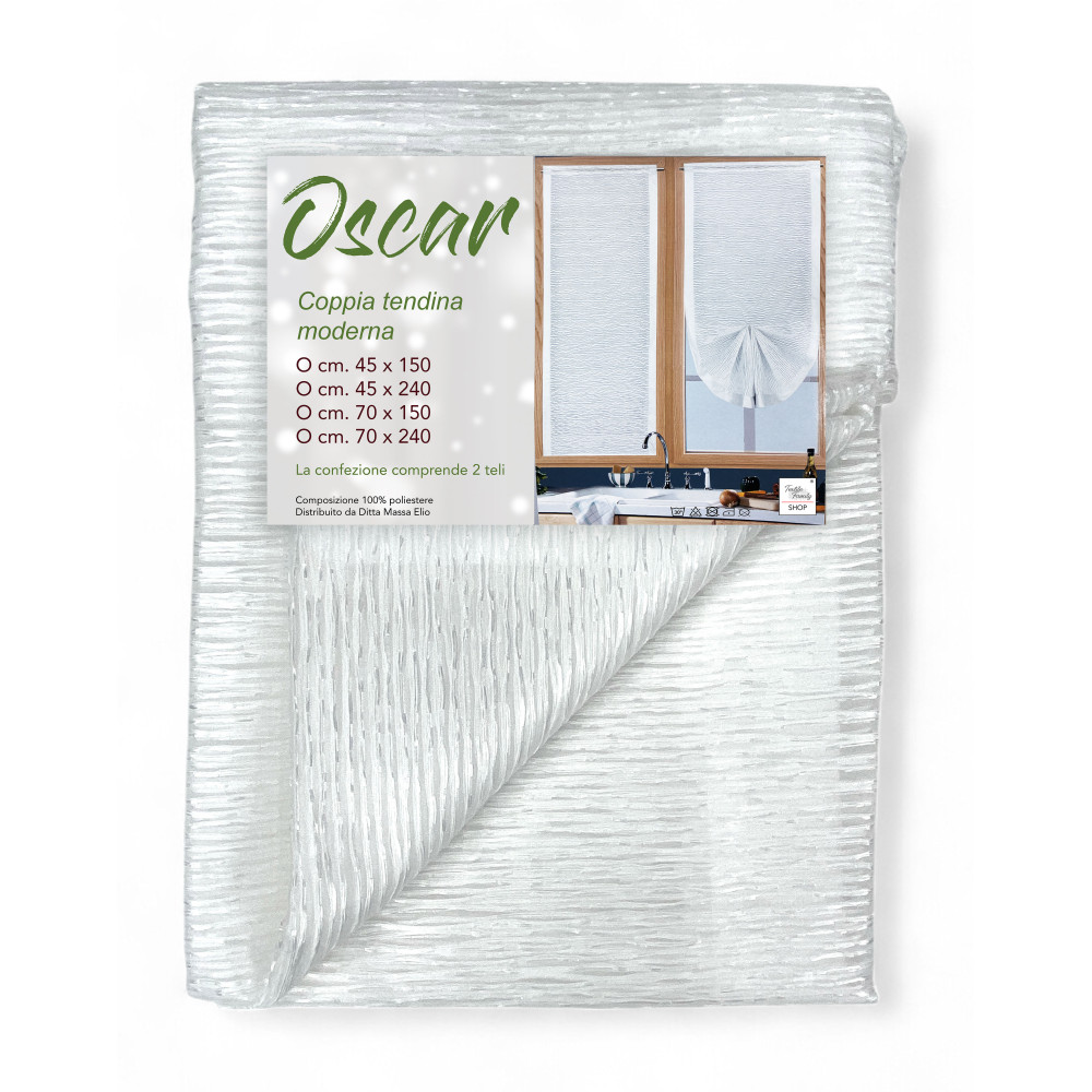 Pair of glass curtains Oscar White, modern and semi-transparent design