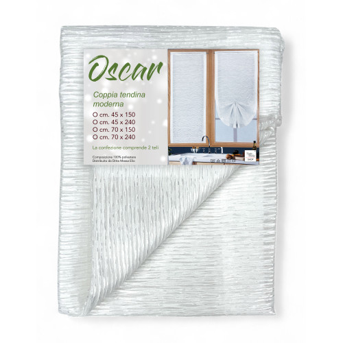 Pair of White Glass Curtain Oscar – Modern Semi-transparent in Striped Polyester – 2 Elegant Sheets, Washable, Ready to Use