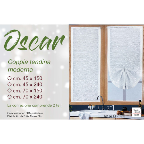 Paire de rideaux en verre blanc Oscar – Moderne semi-transparent en polyester rayé – 2 draps élégants, lavables, prêts à l’emplo