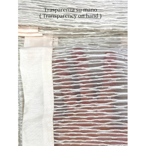 Pair of Oscar Beige Glass Curtain – Modern Semi-transparent in Striped Polyester – 2 Elegant Sheets, Washable, Ready to Use