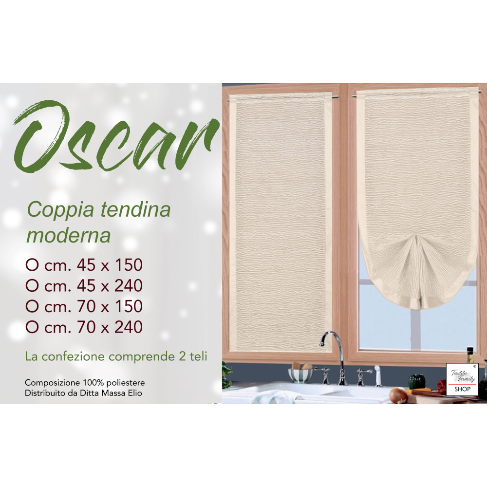 Paire de rideaux en verre beige Oscar – Moderne semi-transparent en polyester rayé – 2 draps élégants, lavables, prêts à l’emplo