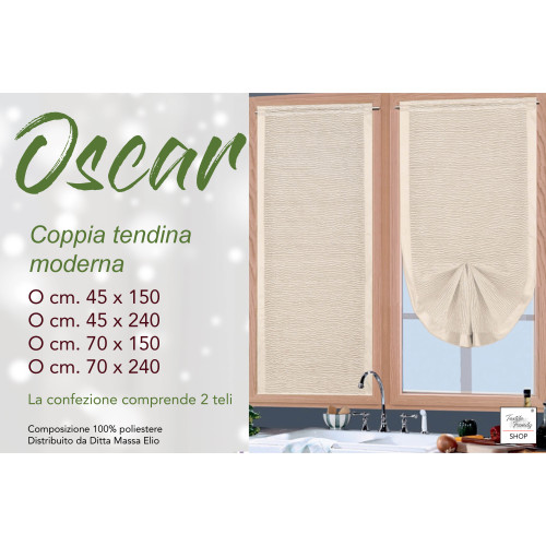 Paar Oscar Beige Glasvorhänge – Moderner halbtransparenter Vorhang aus gestreiftem Polyester – 2 elegante Laken, waschbar, gebra