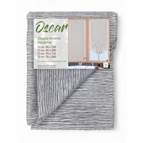 COPPIA TENDINA VETRO MODERNA LARGA 45 o 70 o 90 OSCAR GRIGIO
