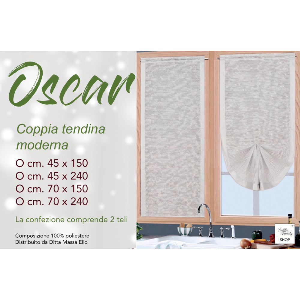 Coppia Tenda Vetro Oscar Grigio – Moderna Semitrasparente in Poliestere Rigato – 2 Teli Eleganti, Lavabile, Pronta all'Uso