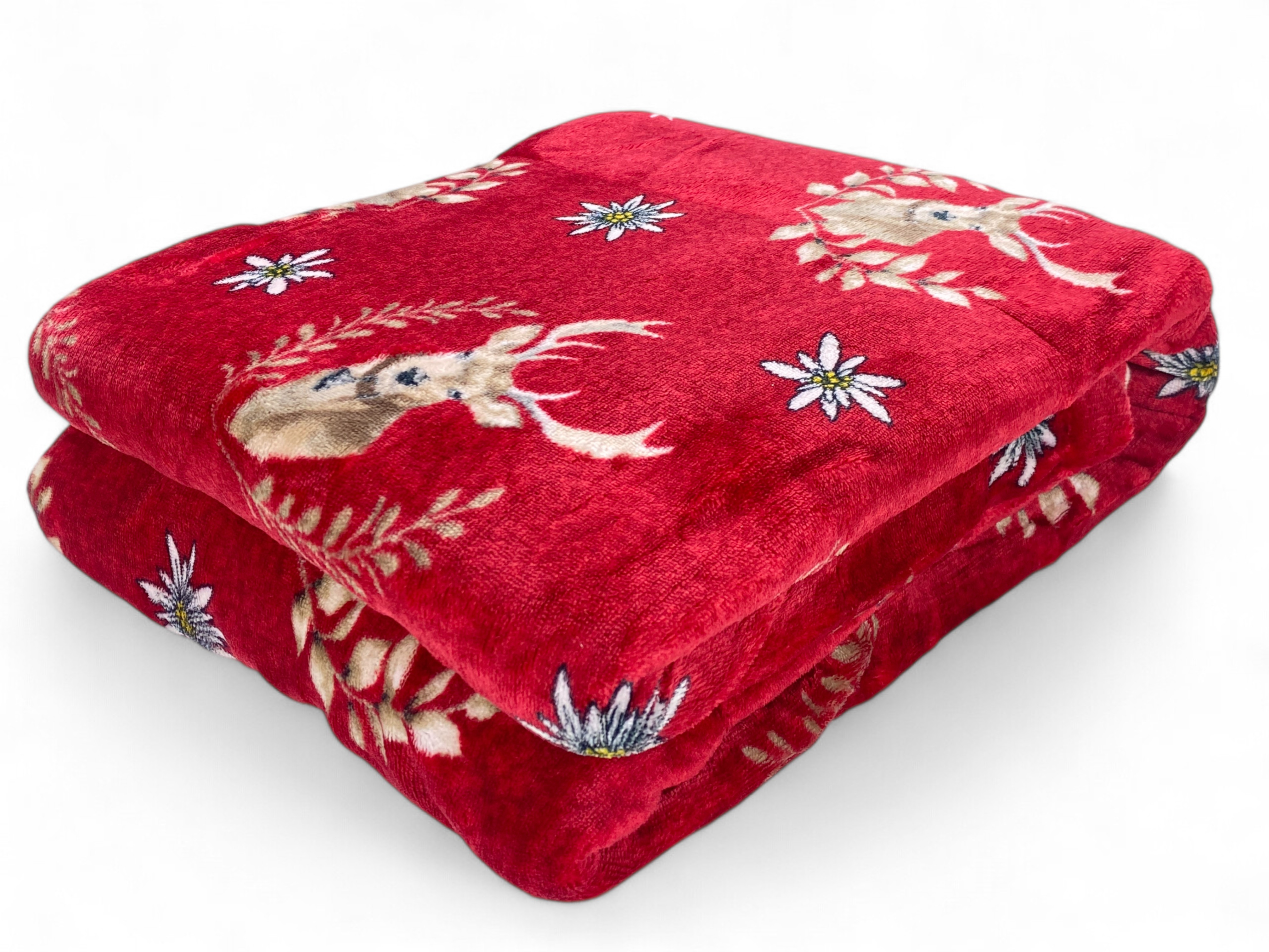 Red Deer Sherpa Plaid – Tyrolean Fleece Blanket with Dove Grey