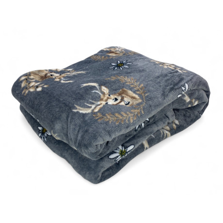 Plaid Sherpa Cervi Grigio piegato, con cervi e stelle alpine