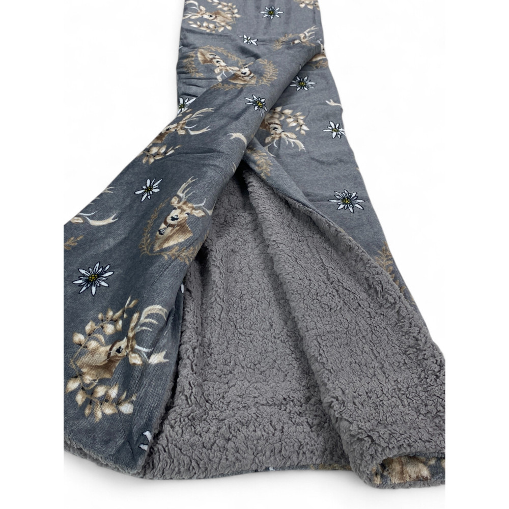 Cuadros Sherpa de ciervo gris - Manta de vellón suave con espalda de piel de cordero - Estilo tirolés, estampado de ciervos y Ed