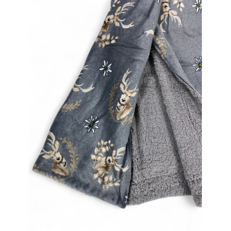 Open gray plaid with deer detail, soft and warm fabric