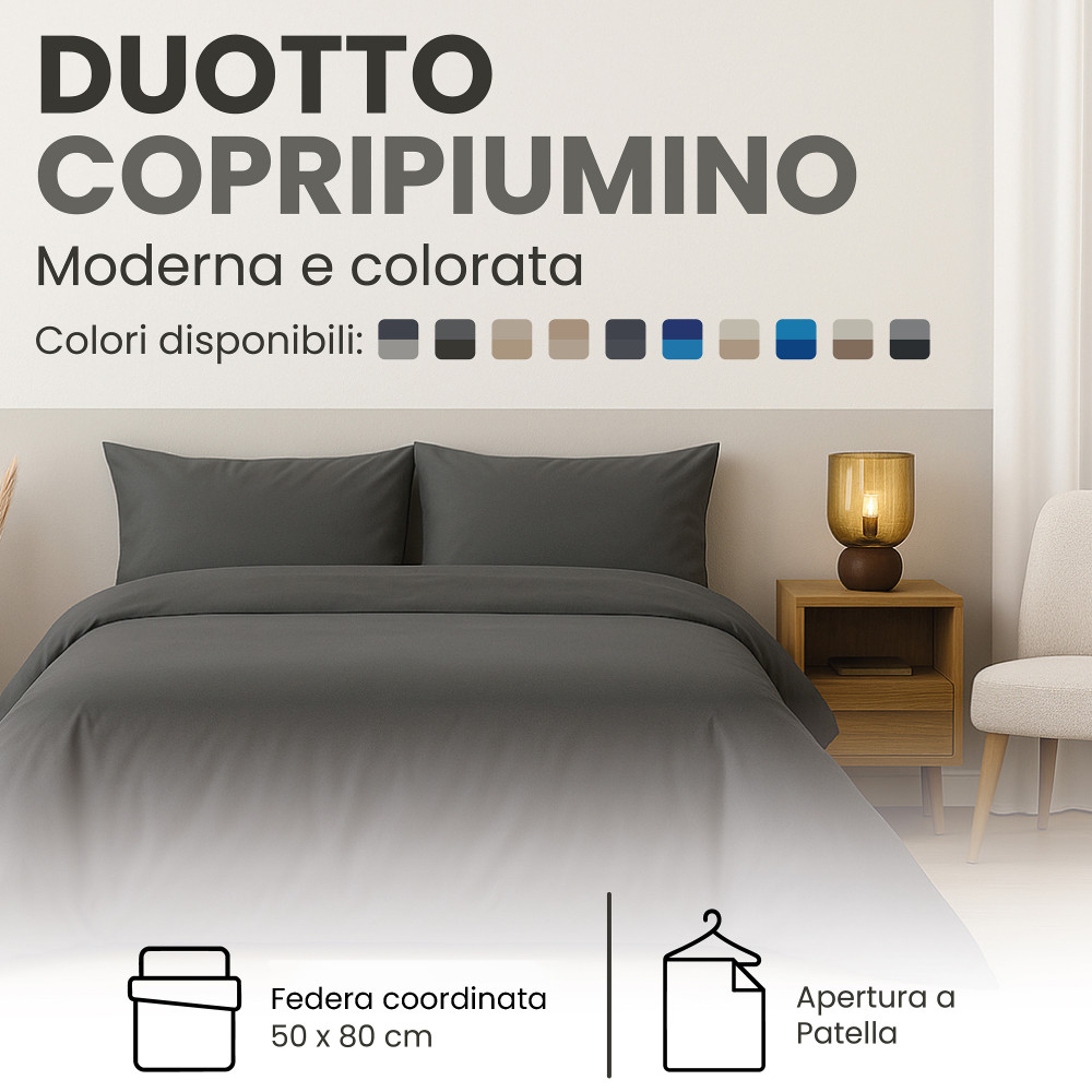 Funda nórdica Duotto 4 Estaciones - Doble Cara Gris y Antracita, Microfibra Transpirable, Certificado Oeko-Tex, Made in Italy