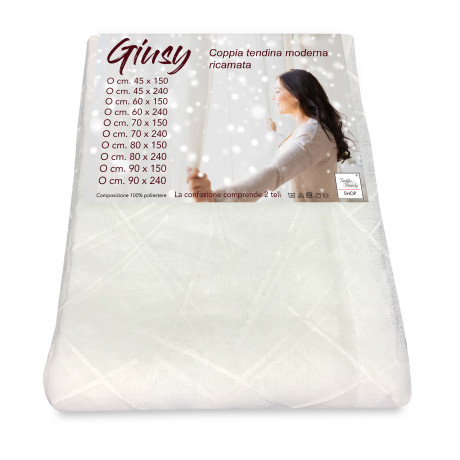 Tendina Giusy Bianco 45×150 cm – coppia tendine vetro in poliestere semitrasparente effetto bouclè