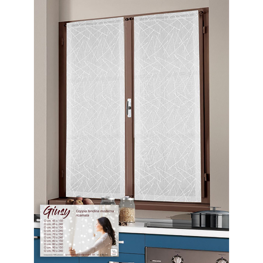 Giusy White curtain - pair of modern semi-transparent glass curtains with bouclé effect in polyester