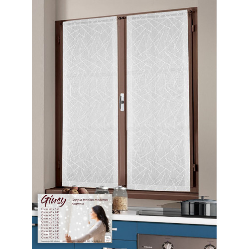 Cortina Giusy White - par de modernas cortinas de cristal semitransparentes con efecto bouclé de poliéster