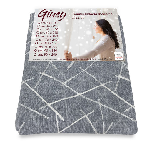 Cortina Giusy Grey - par de modernas cortinas de cristal semitransparentes con efecto bouclé de poliéster