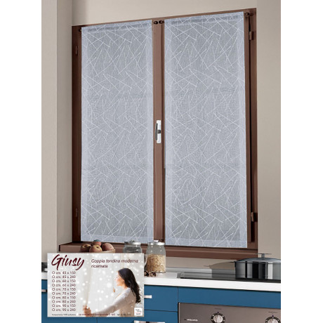Tendina Giusy Grigio 45×150 cm – coppia tendine vetro in poliestere semitrasparente effetto bouclè