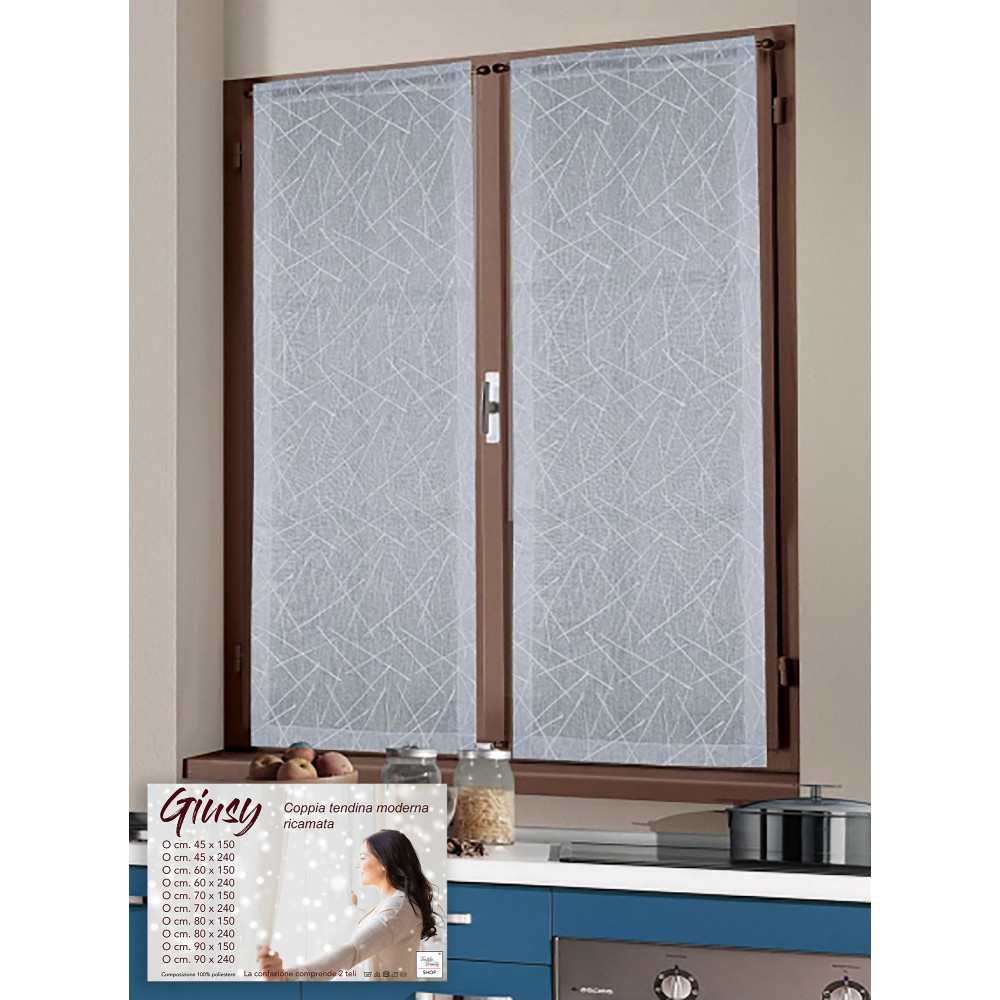 Giusy Grey curtain - pair of modern semi-transparent glass curtains with bouclé effect in polyester