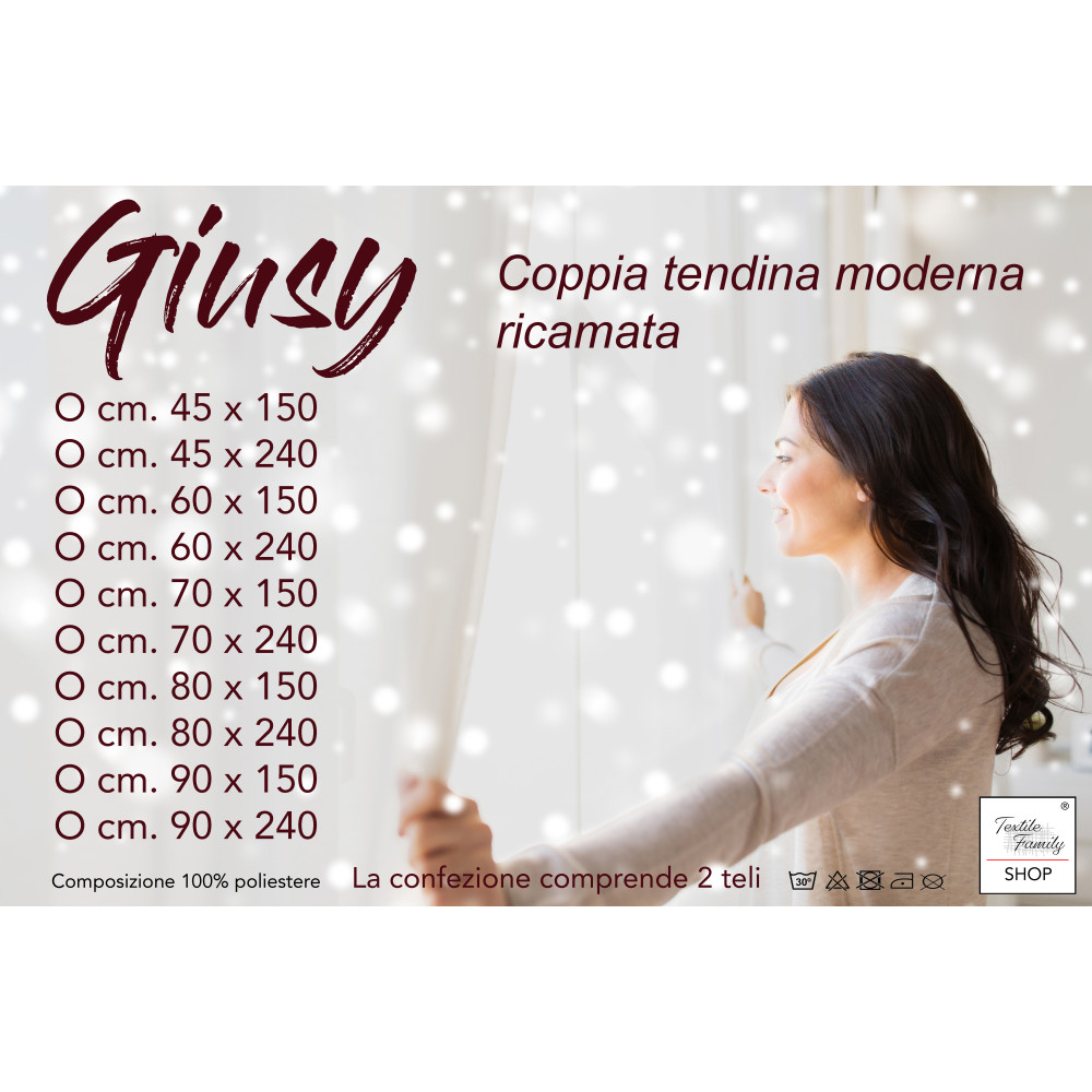 Giusy Grey curtain - pair of modern semi-transparent glass curtains with bouclé effect in polyester